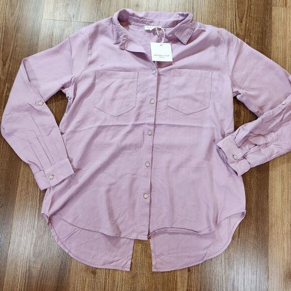 🔸️NWT Anthropologie BeachLunchLounge Wild Mauve "Arlie" Long Sleeve Top Large - Picture 1 of 9